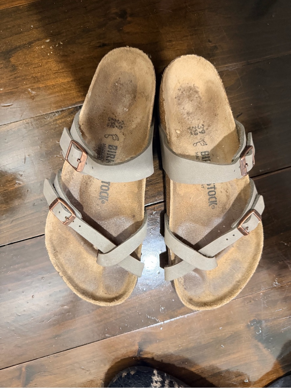 Birkenstock Women’s Double-Strap Sandals in Light Taupe with Rose Buckles